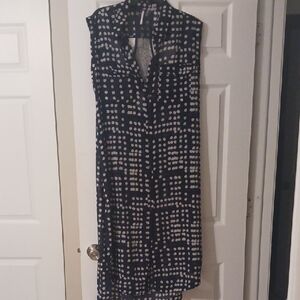 Navy and White Polka Dot Sleeveless Blouse With Lace Back By Free People. Size L